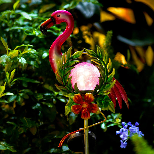 Voumsil Solar Garden Light for Garden Decoration, 40.9 Inch Flamingo Solar Stake with Cracked Glass Puck Light for Outside Patio Pathway Yard Decoration(Flamingo)