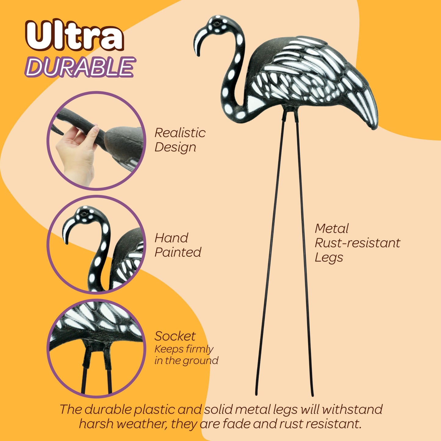 4E's Novelty Set of 2 Black Skeleton Flamingo Lawn Ornaments with Stakes for Halloween Outdoor Decorations