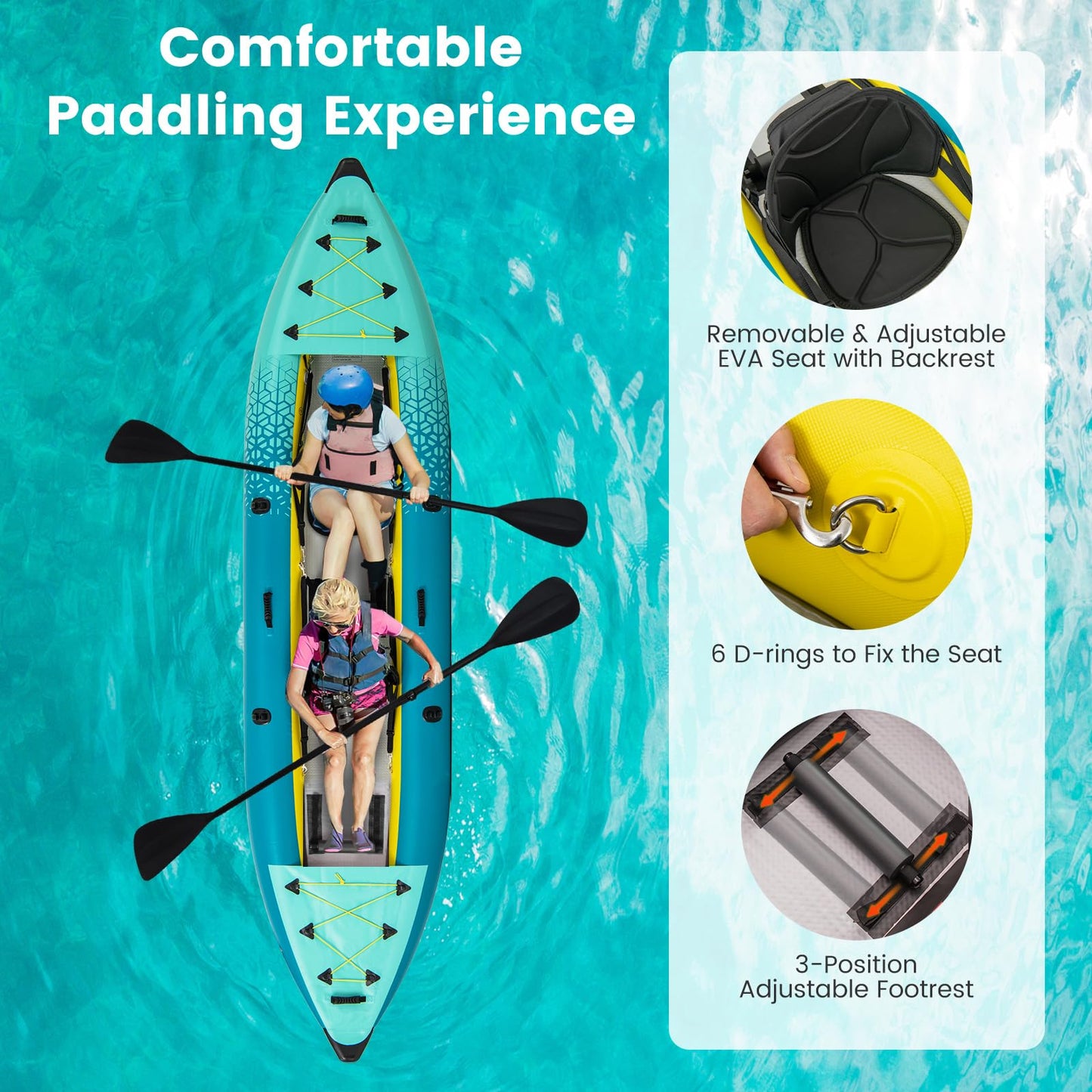 GYMAX Inflatable Kayak, 12.5Ft 507lbs Tandem Kayak with 2 Aluminum Paddles, 2 Padded Seats, 2 Fins, Hand Pump, Carry Bag & Repair Kit, 2 Person Fishing Touring Kayak for Adults Youth (Green)