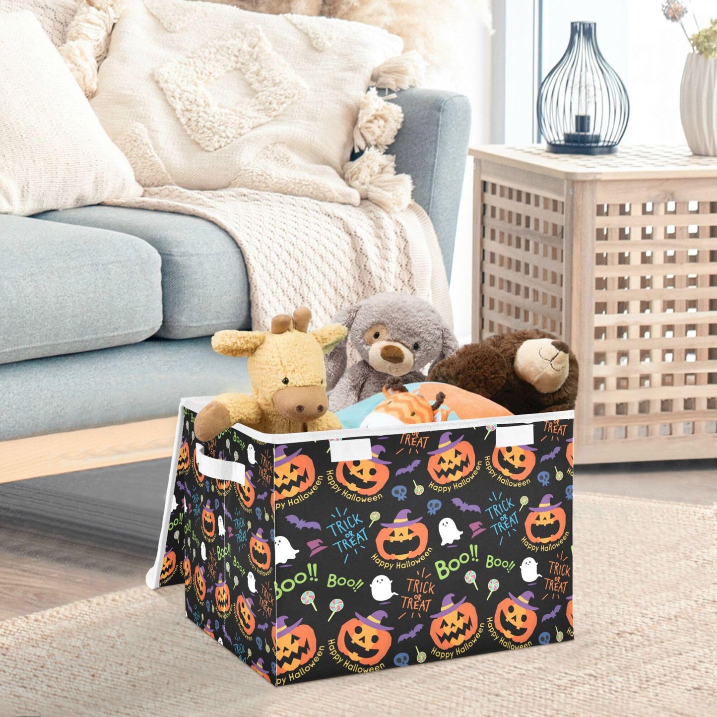 xigua Halloween Decorations Pumpkin Ghosts Storage Bins with Lids and Carrying Handle,Foldable Storage Boxes Organizer Containers Baskets Cube with Cover for Home Bedroom Closet Office Nursery