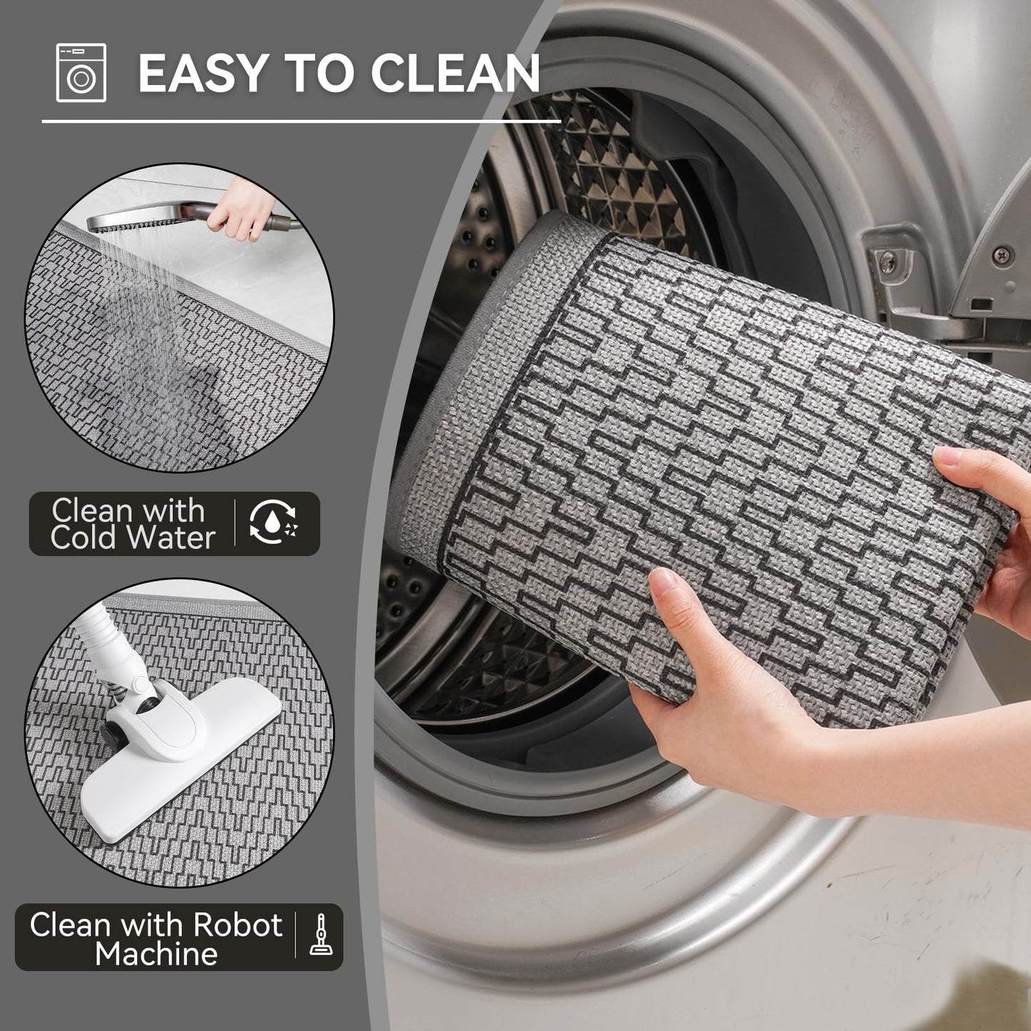 YDKGL Ultra Thin Bathroom Rugs Mat Quick Dry Absorbent Non Slip Bath Mat Bath Mats for Bathtub Mat Bathroom Carpet Fit Under Door Woven Washable Floor Rubber Half Round Bath Rugs Grey 16x24