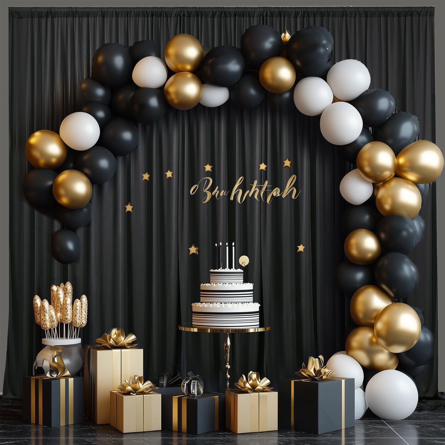 10 x 12ft Wrinkle Free Black Backdrop Curtain,Soft Silky Easy to Draping Polyester Fabric Photo Backdrop Drape, 2 Panels 12 ft Long Back Drop Curtains for Parties Birthday Graduation Background Cloth
