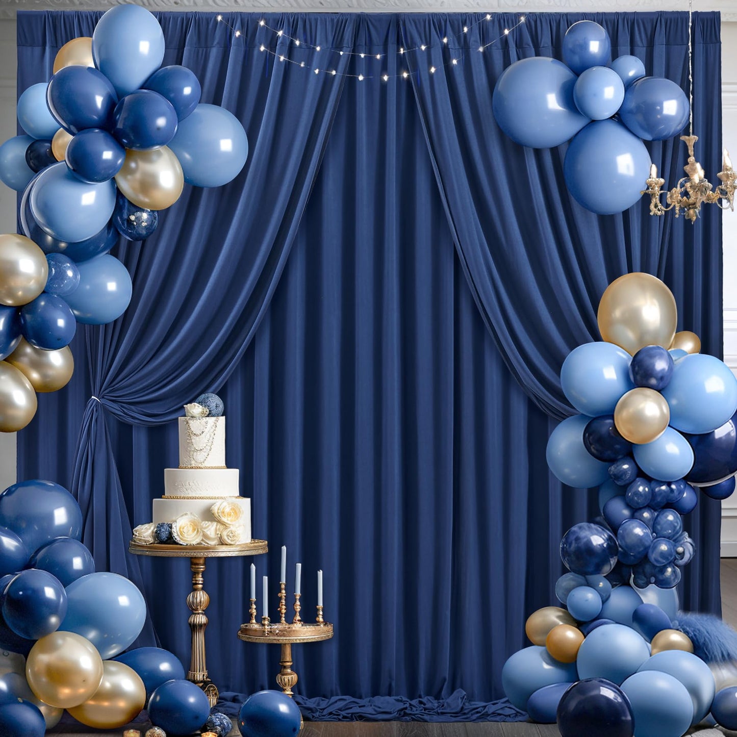 24 x 10ft Navy Blue Backdrop Curtains for Graduations Celebration Polyester Photo Backdrop Curtains No-Wrinkle Long Curtains for Parties Decorations Retirement Birthday Wedding Photoshoot, 6 Panels