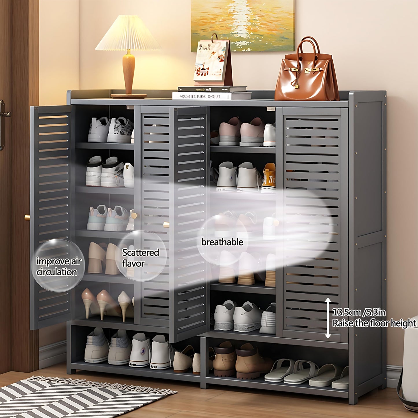 7-Tier Shoe Storage Cabinet with Shutter Doors, 36-40 Pairs Large Capacit Shoe Cabinet Sneakers Shoe Rack Shelf for Entryway, Freestangding Shoe Organizer with Thickened Adjustable Shelves for Closet