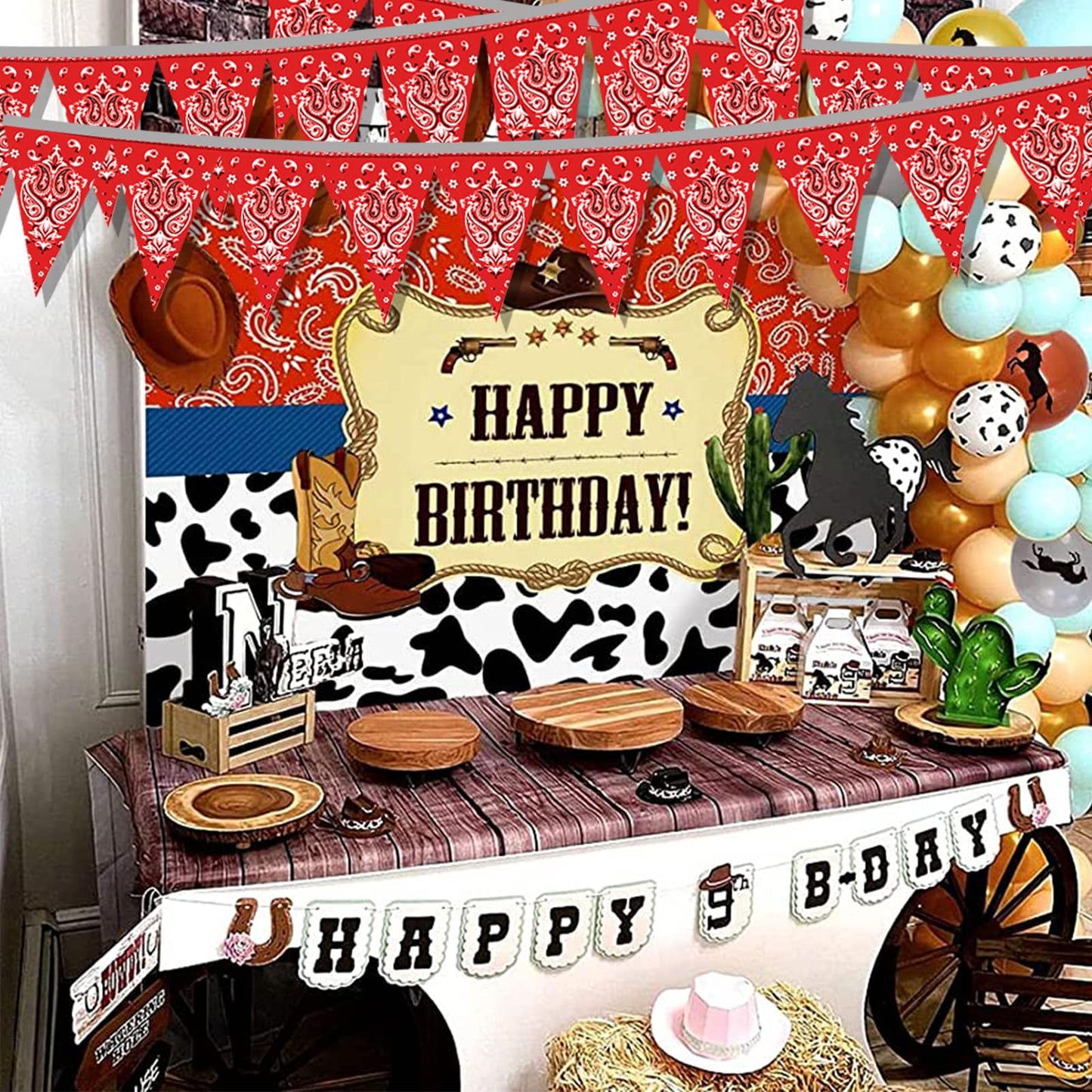 49ft Western Birthday Decorations Pennant Flag Banner Theme Triangle Flags Banner for Party
