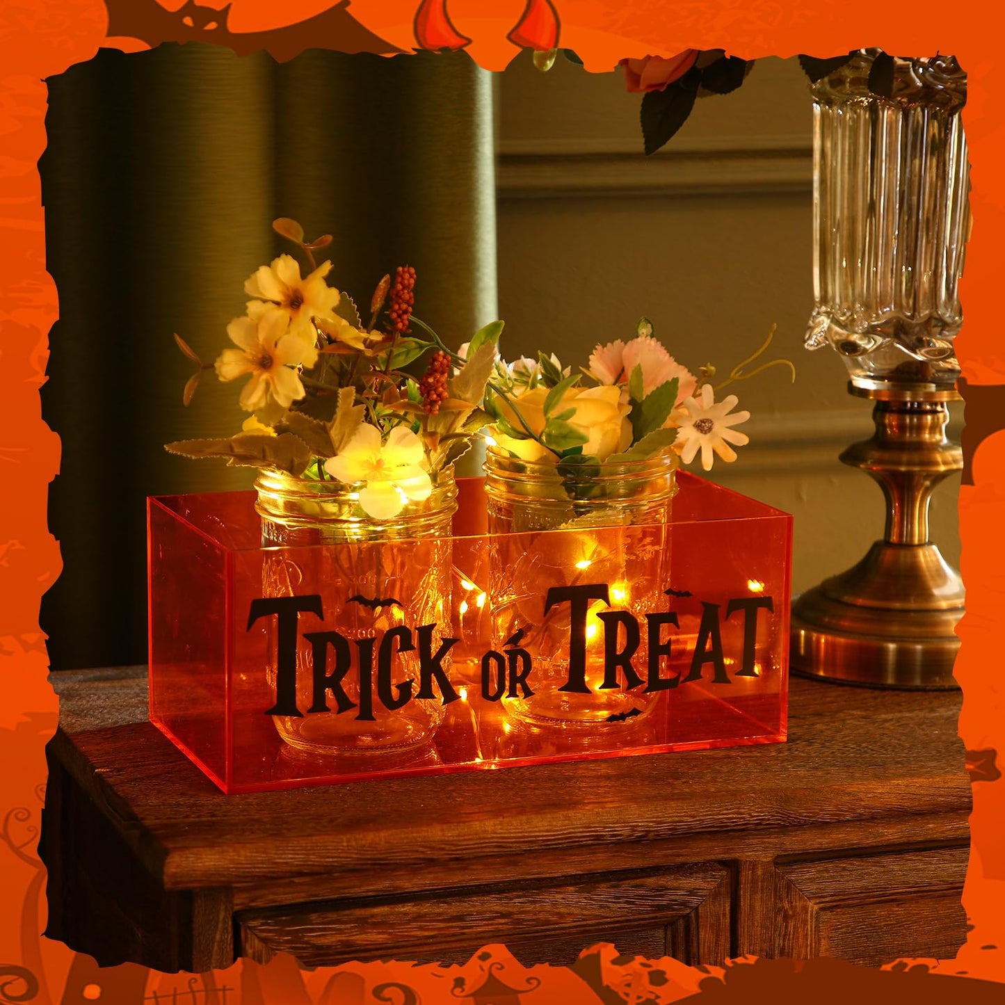 Wenqik 1 Set Halloween Candy Bowl with Light Battery Box Light Up Trick or Treat Candy Box Dish Holder for Halloween Decor Party Supplies Serving Gift (Orange)