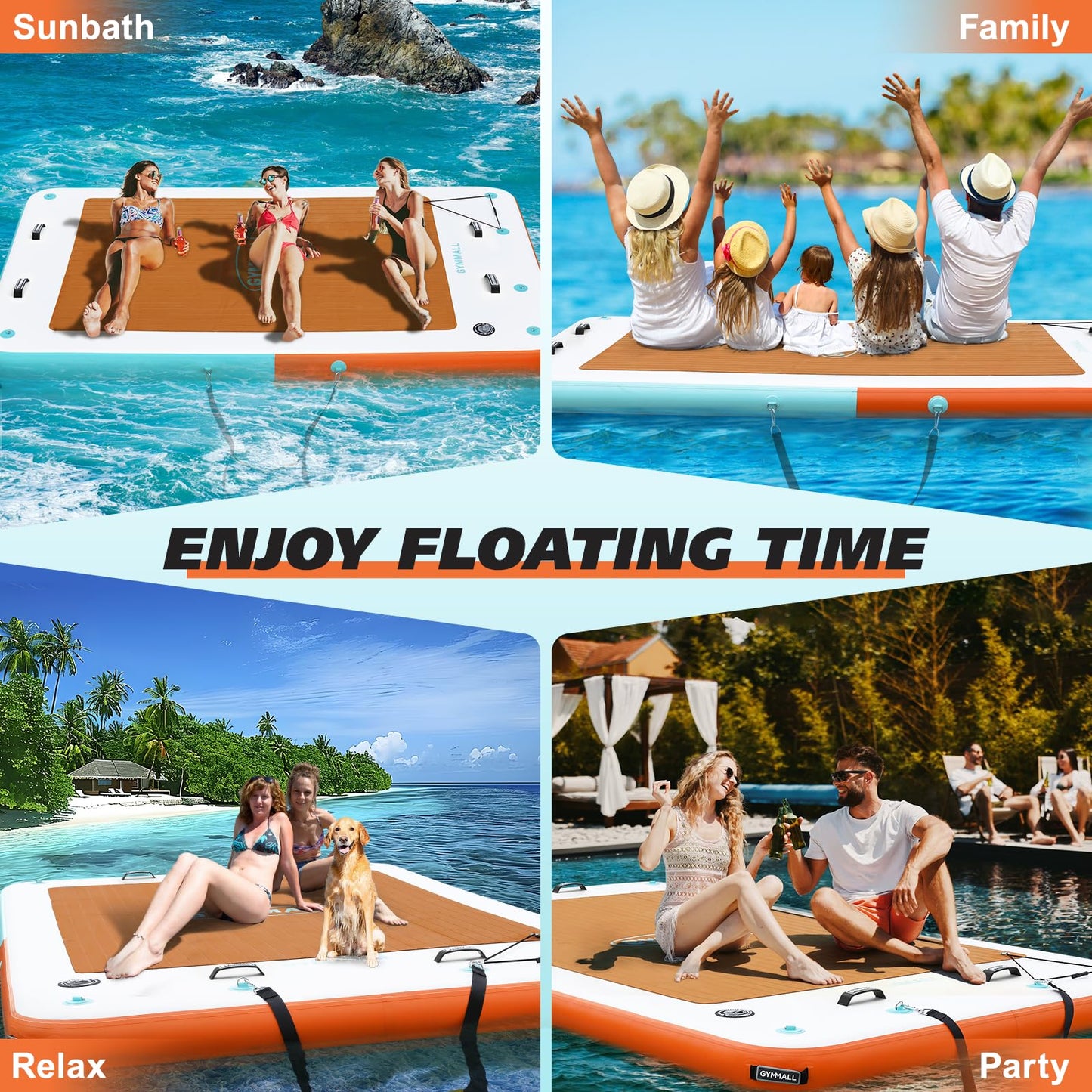 GYMMALL Inflatable Floating Dock, 10Ft Floating Dock for Lakes with Rope Ladder and Non-Slip EVA Platform, Inflatable Dock Floating Platform Island Raft for Boats, Pool, Beach, Ocean