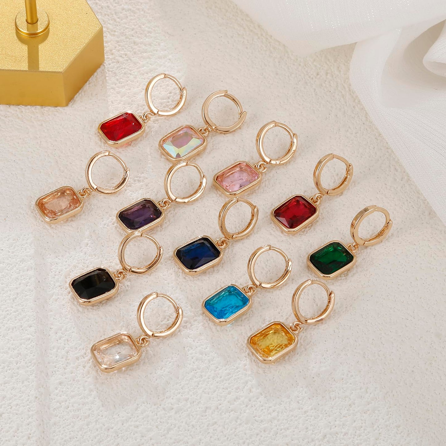 Winssigma Birthstone Crystal Hoop Earrings, Gold Small Dainty Birthstone Drop Earrings Huggie Hoop for Wedding Birthday Everyday Wear(Red)