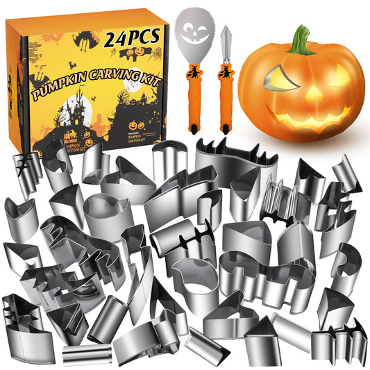WANNTS Pumpkin Carving Kit - Safe & Easy DIY Stainless Steel Tools for Kids, 24 Pieces