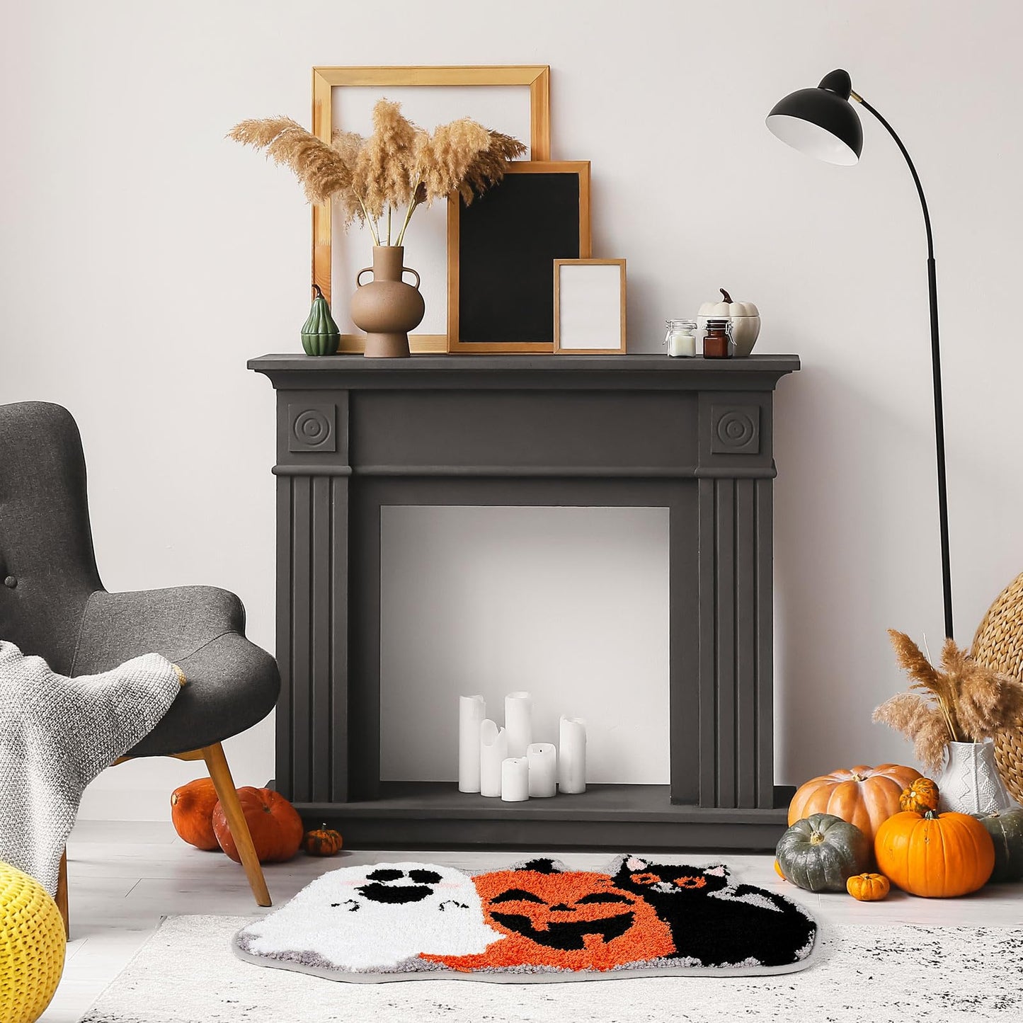 Waline Halloween Bath Rug - Pumpkin Ghost Black Cat Pattern Non Slip Shower Rugs Foot Mat for Home Kitchen Bedroom Bathroom Living Room Decor