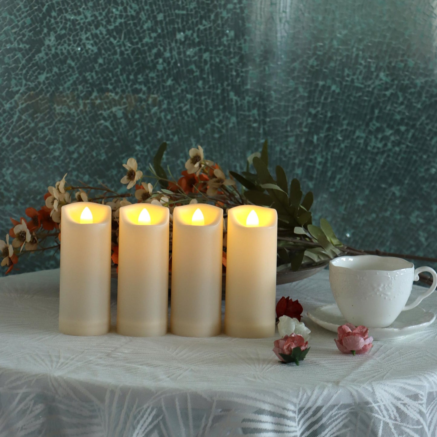 4 Pack LED Battery Operated Candles 2"x5" Plastic Flickering Flameless Candles with Timer Outdoor Waterproof Wedding Party Halloween Christmas Decoration Gifts Realistic Slim Tall Pillar Candles