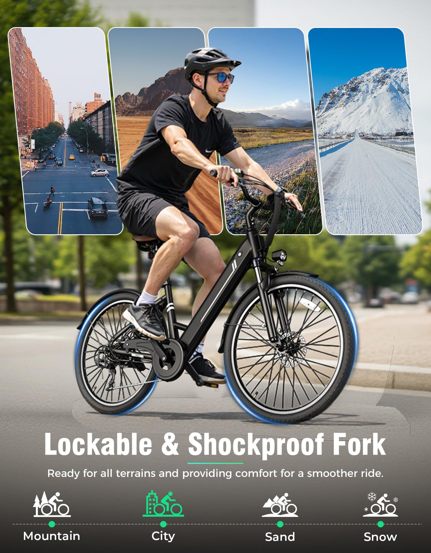 YOLOWAY Electric Bike for Adults, 26" Up to 1000W Peak Motor E-Bike, 25 Mph 40+ Mile Range Brushless City E-Bike, with 360Wh Removable Battery, 7 Speeds & Front Suspension for Commuting, Outdoor