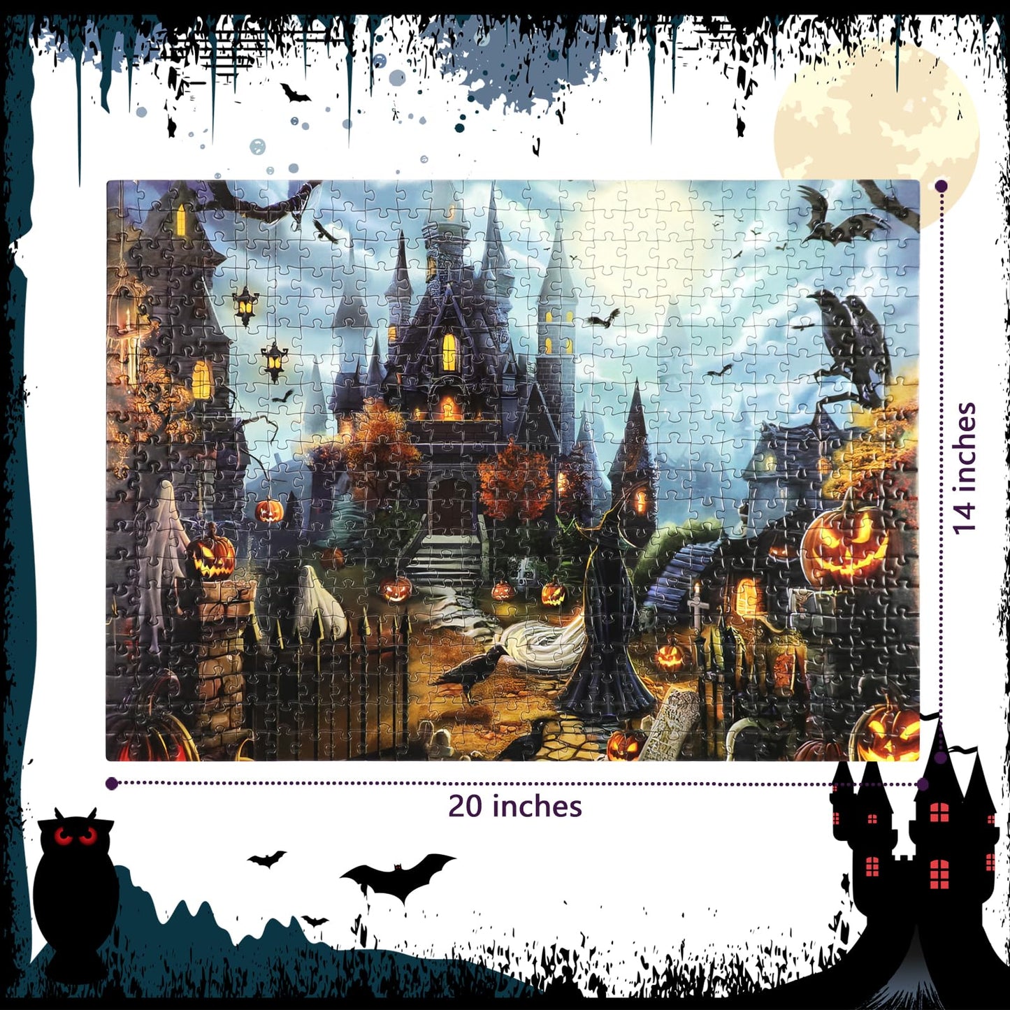 Witch Castle 500-Piece Halloween Jigsaw Puzzles for Adults, Challenging Horror Puzzles with Crows & Pumpkin Decoration