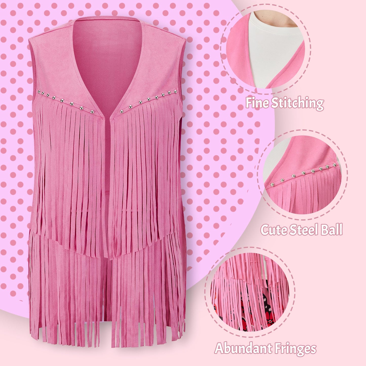waypool 60s 70s Costume Outfits Motown Disco Outfits Fringe Vest Boho Flared Pants Set Earrings, Hippy Glasses, Headbands Flower