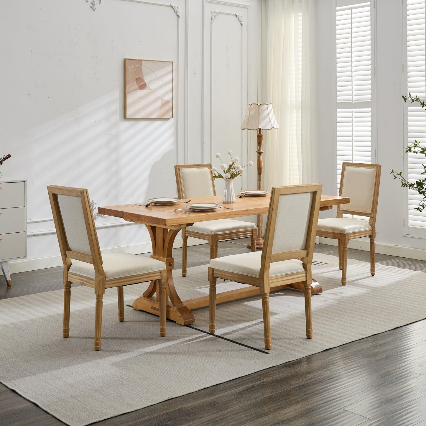 WYYHOBXC Farmhouse Dining Chairs Set of 2, Wood Dining Chair with Upholster Backrest & Cushion, Kitchen Table Chairs with Roman Column Legs for Dining Room