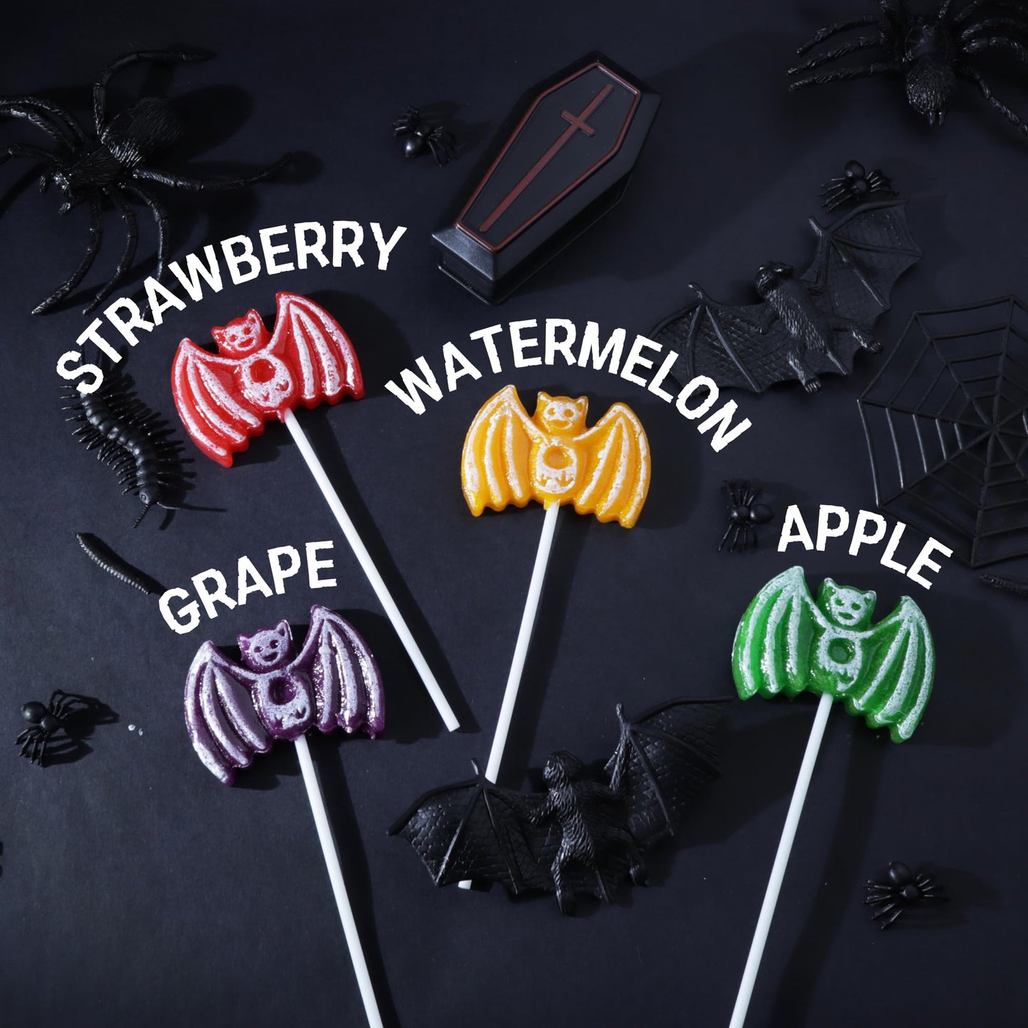 2025 Halloween Bat Tattoo Lollipops, Individually Wrapped Trick or Treat Candy and Goodie Bag Fillers, 24 Count