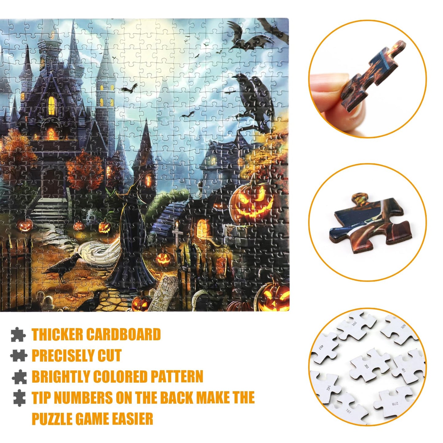 Witch Castle 500-Piece Halloween Jigsaw Puzzles for Adults, Challenging Horror Puzzles with Crows & Pumpkin Decoration
