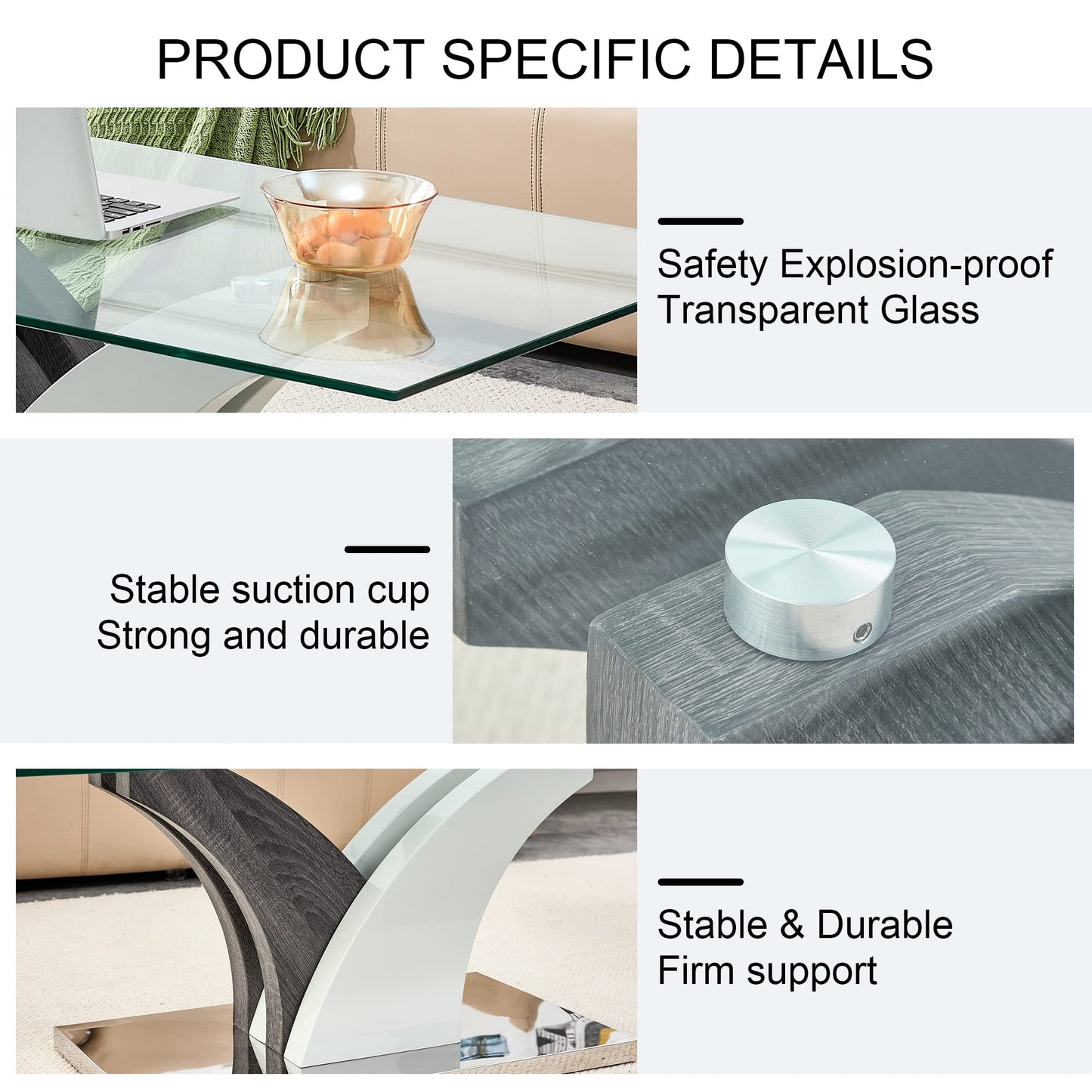 47'' Glass Coffee Table for Living Room,Rectangle Clear Center Table,Modern Glass Sofa Coffee Table with Tempered Glass Top and MDF Thickened Base