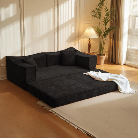 78.8''Convertible Floor Sofa Bed Combination Modular Boneless Couch Compression Sofa Couch Foldable Lazy cama for LivingRoom，Bedroom（Black）