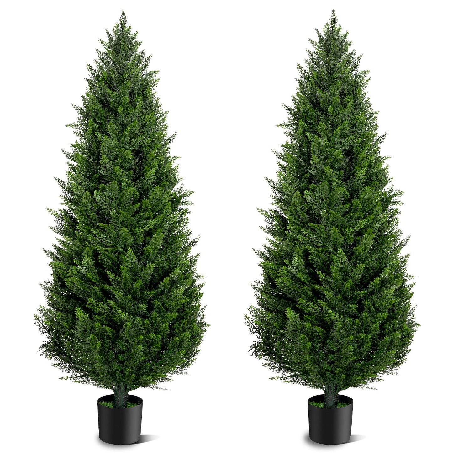 4FT Artificial Topiary Cedar Trees Outdoor Set of 2 Faux Pine Potted Plants 48'' UV Resistant Long Lasting Evergreen Fake Cypress Shrubs for Home Front Porch Patio Decor