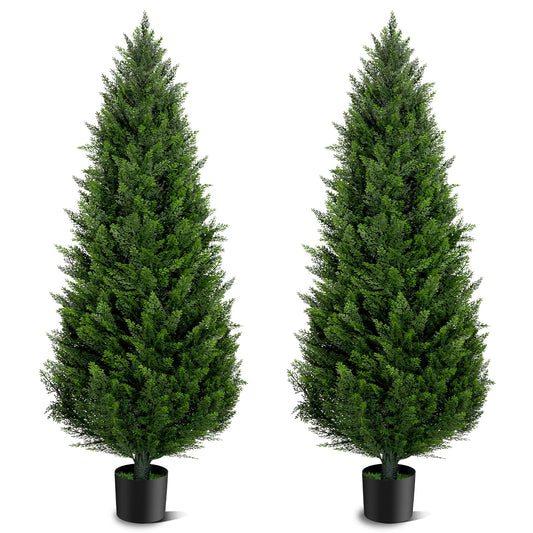4FT Artificial Topiary Cedar Trees Outdoor Set of 2 Faux Pine Potted Plants 48'' UV Resistant Long Lasting Evergreen Fake Cypress Shrubs for Home Front Porch Patio Decor