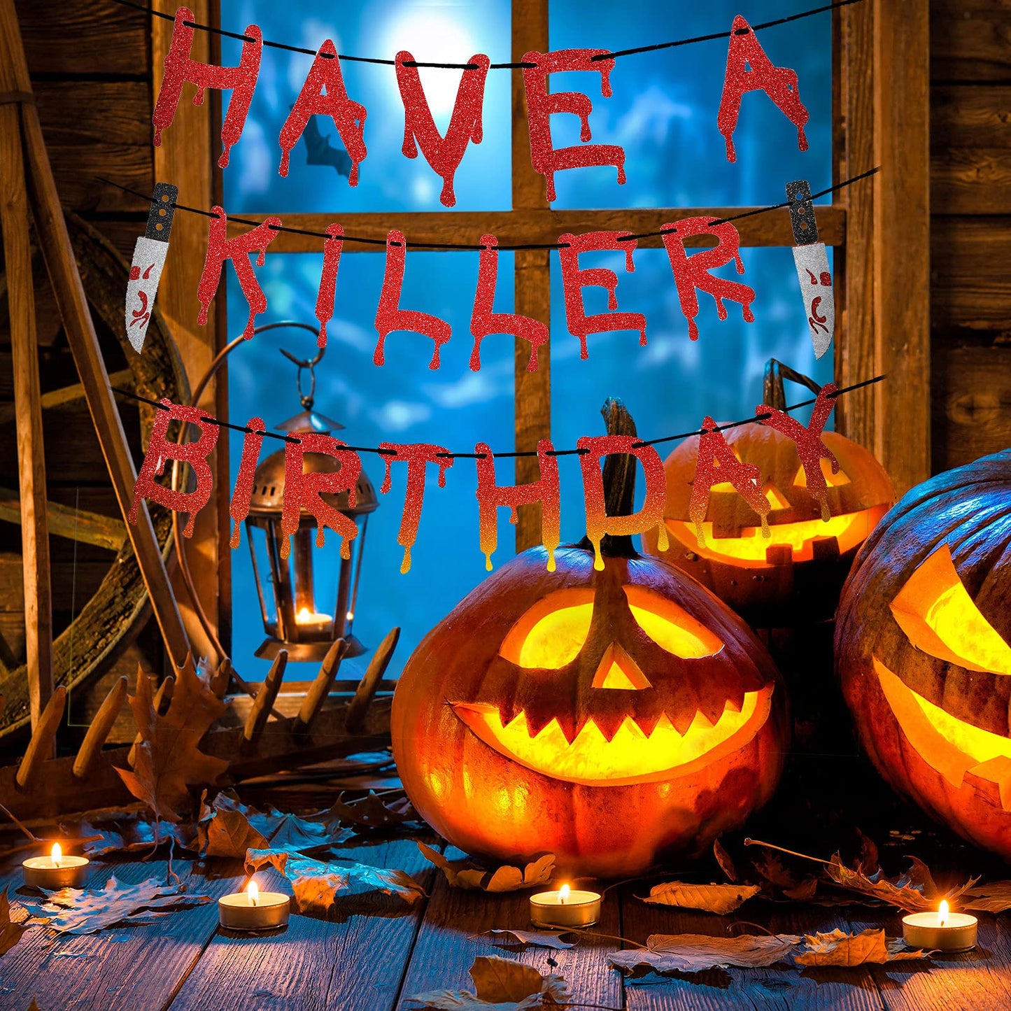 4 Pcs Have A Killer Birthday Banner Halloween Party Decorations Knife Hanging Banner for Halloween Horror Themed Birthday Supplies