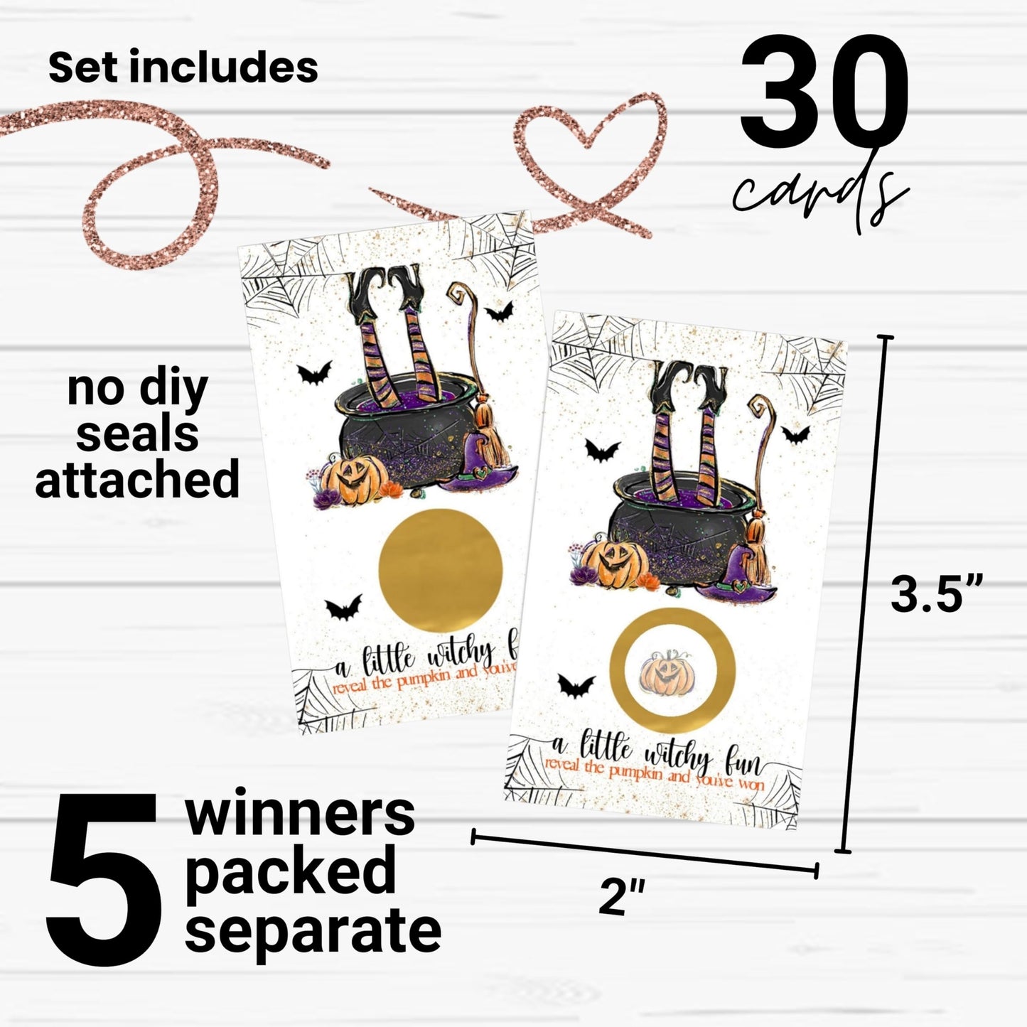 Witchy Fun Bridal Shower Scratch Off Cards (30 Pack) – Halloween Wedding Reception Activities, Lottery Giveaways, Girl’s Shower Party Favors, Bridal Shower Games, Spooky Celebration