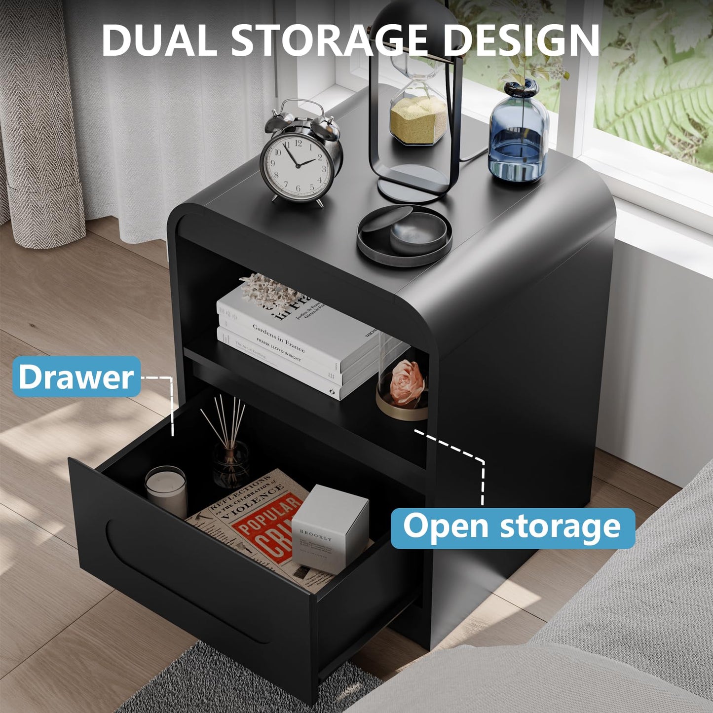 3 Pcs Bedroom Set, Modern Bedroom Furniture Set, Wood 6 Drawer Dresser and 2 Drawer Nightstand Set of 2, Chest of Drawers Wide Storage Organizer Cabinet Set, Black