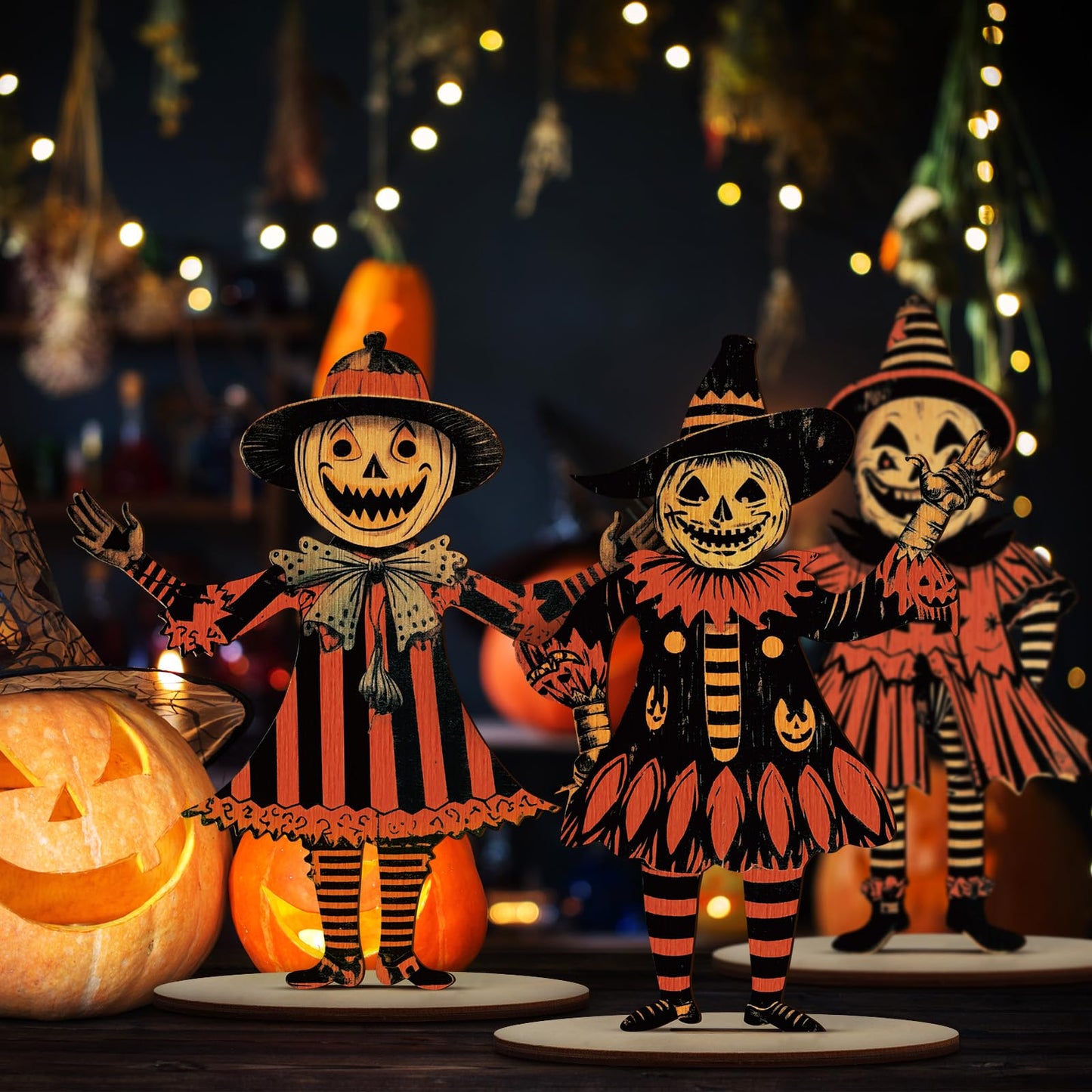 WinnerWhy 3 Pcs 9 x 6 Inch Halloween Table Decor Farmhouse Pumpkin Ghost Wooden Centerpiece Signs Retro Rustic Halloween Table Decorations for Home Tabletop Indoor Holiday Party