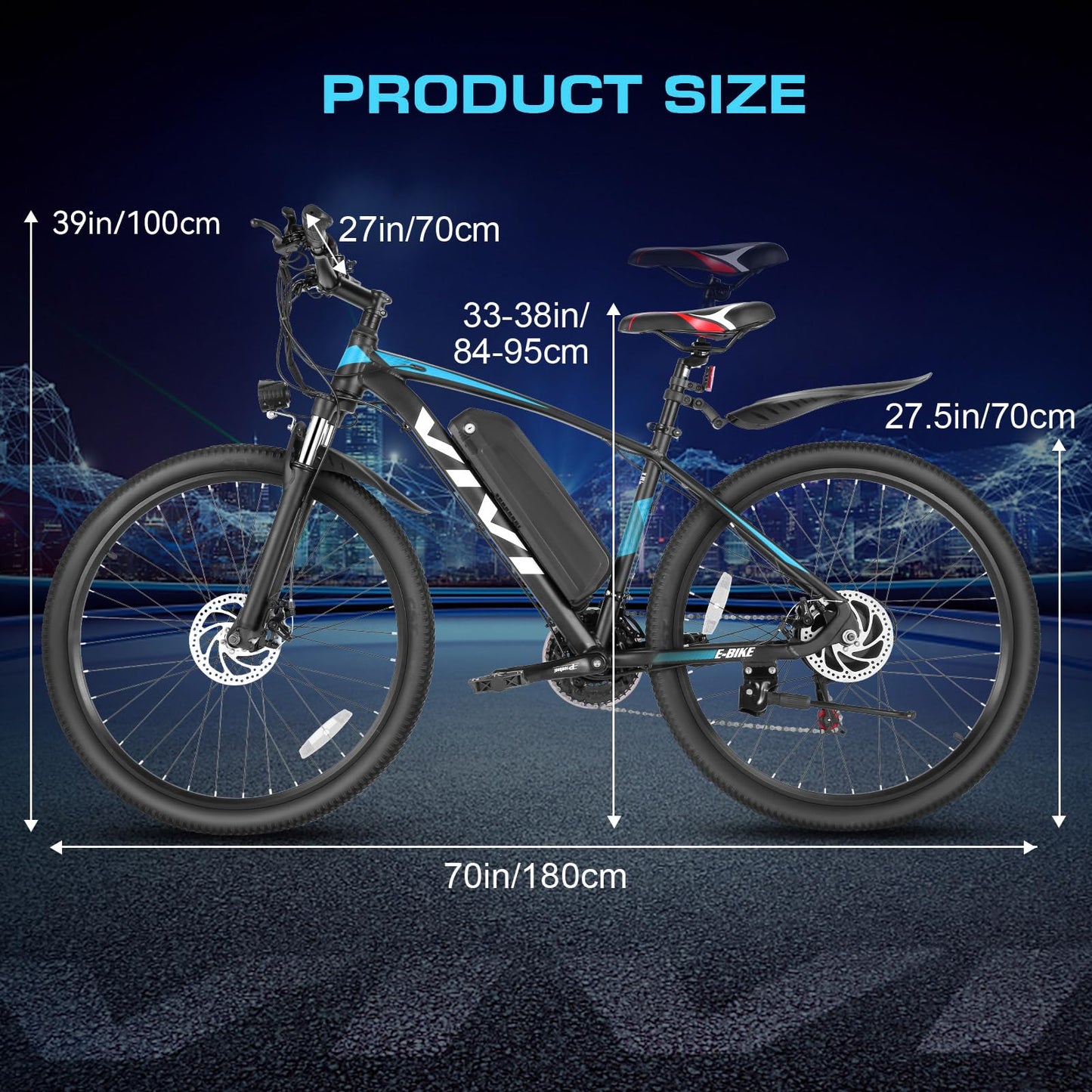 Vivi Electric Bike, 27.5" Electric Bike for Adults, Peak 1000W Ebike 22MPH Electric Mountain Bike with 48V 499.2WH Battery, Up to 50 Miles, 21 Speed Adult Electric Bicycles, SGS Certified to UL2849