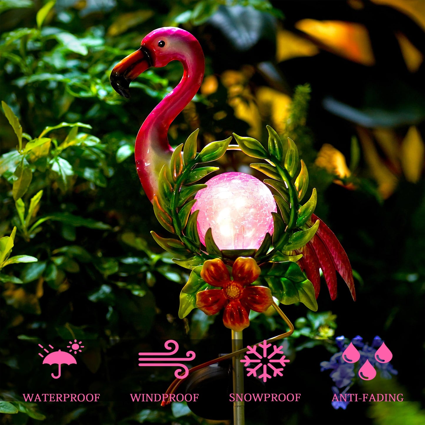Voumsil Solar Garden Light for Garden Decoration, 40.9 Inch Flamingo Solar Stake with Cracked Glass Puck Light for Outside Patio Pathway Yard Decoration(Flamingo)