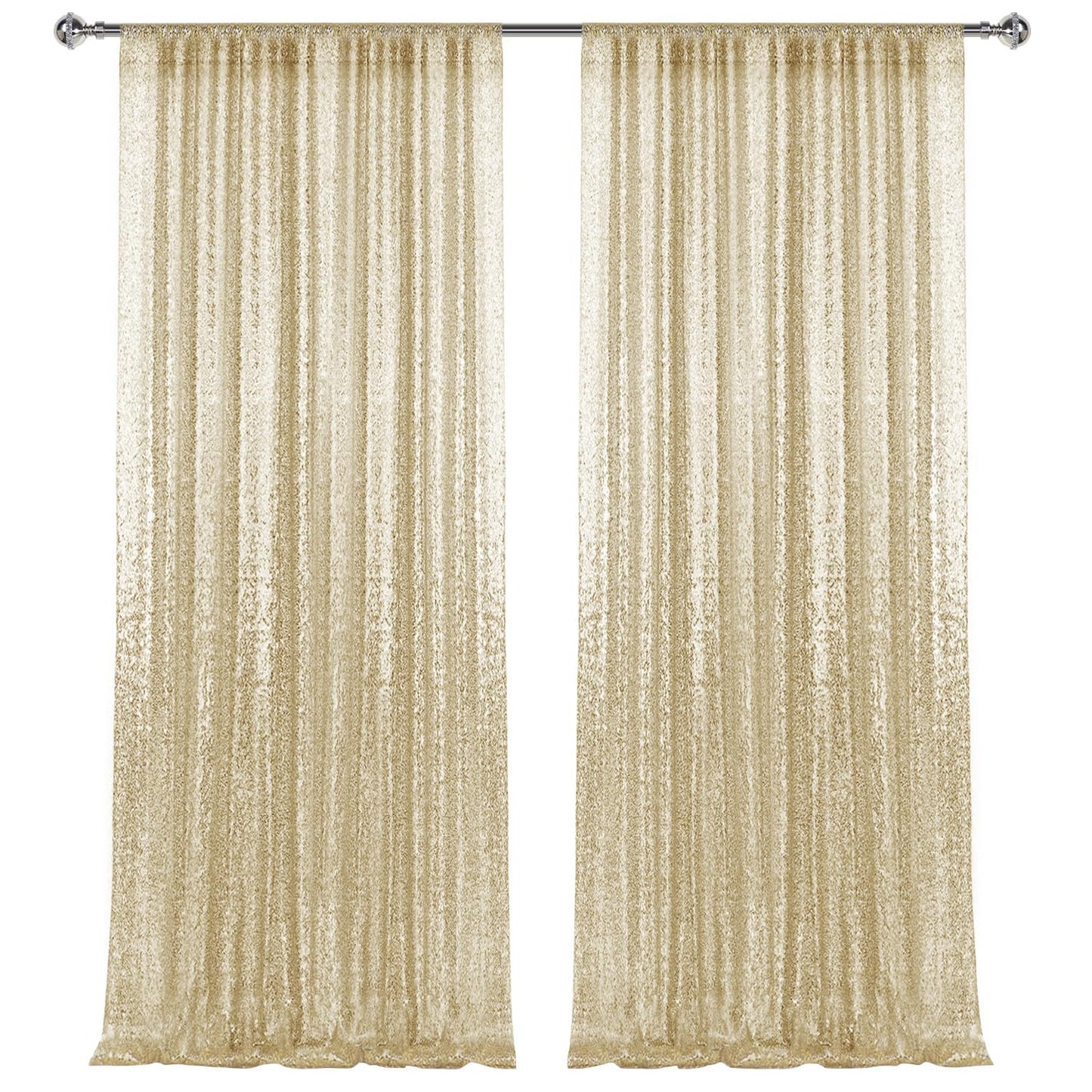 2×8FT-2PCS Champagne Gold Sequin Backdrop Curtains Panels, Photography Backdrop Glitter Curtains Fabric Background for Christmas Wedding Party Decor