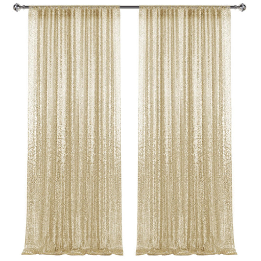 2×8FT-2PCS Champagne Gold Sequin Backdrop Curtains Panels, Photography Backdrop Glitter Curtains Fabric Background for Christmas Wedding Party Decor