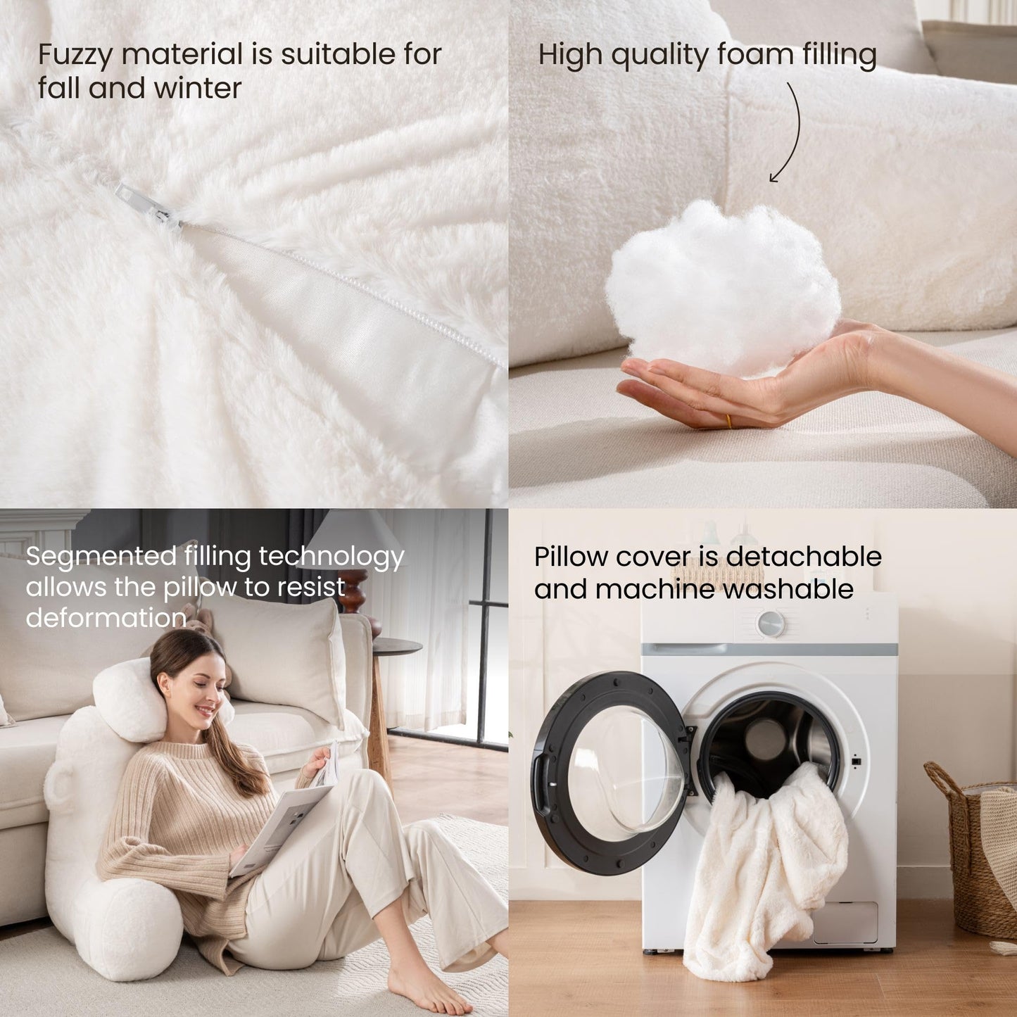 32" X-Large Reading Pillow for Sitting Up in Bed & Post-Surgery Recovery - Super Soft Adjustable Neck Roll Backrest Pillow, Washable Cover for Adults, Watching TV/Gaming (White)