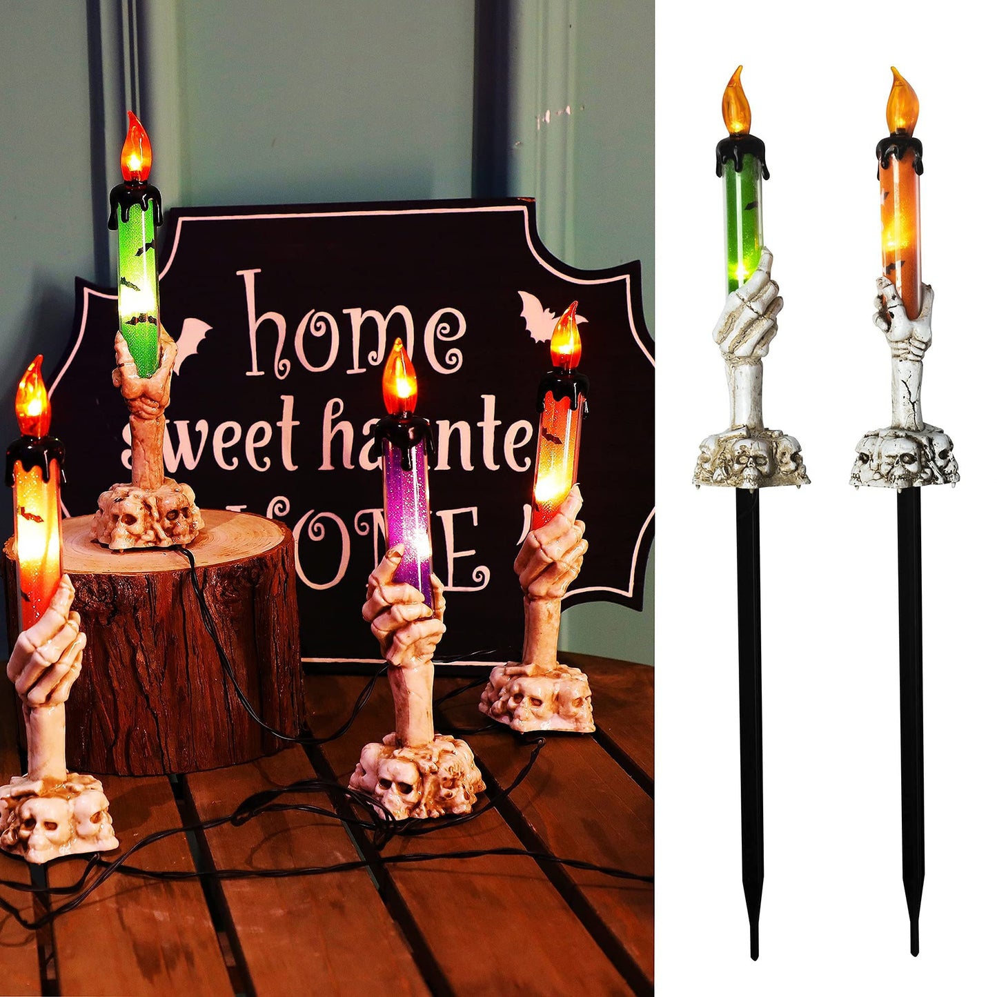 LJLNION Halloween Decorations, 5 Pack Halloween Garden Stake Lights, Tabletop Candle Light with Skeleton Ghost Hand, Waterproof & Battery Operated, Light Up Yard Stakes for Indoor/Outdoor Garden Decor