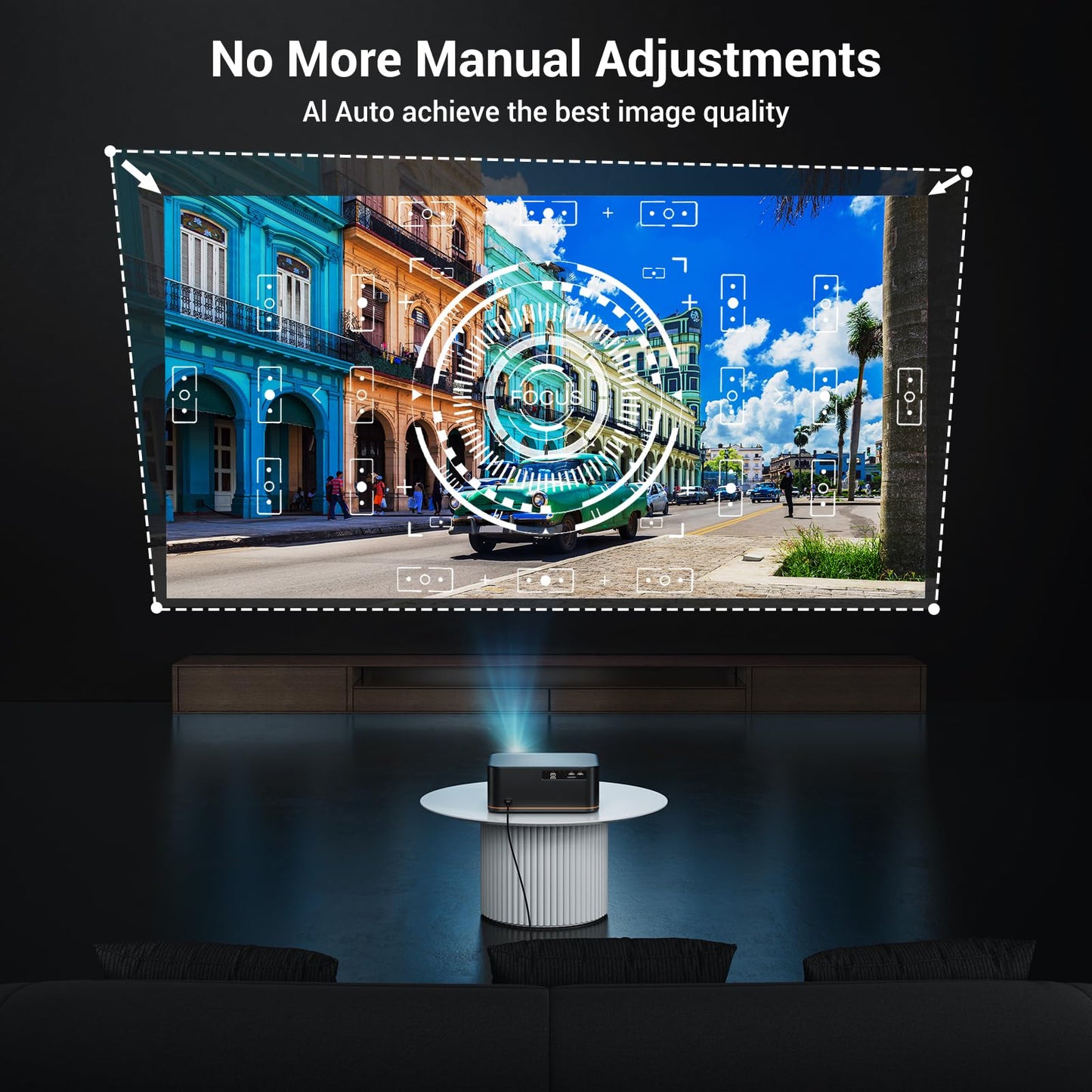 1500 ANSI 4K Full HD Projector with WiFi and Bluetooth, HAPPRUN Movie Home Theater with Auto Focus, 300'' Display for Indoor/Outdoor, Smart Proyector Compatible with Phone/TV Stick/PC/PS5