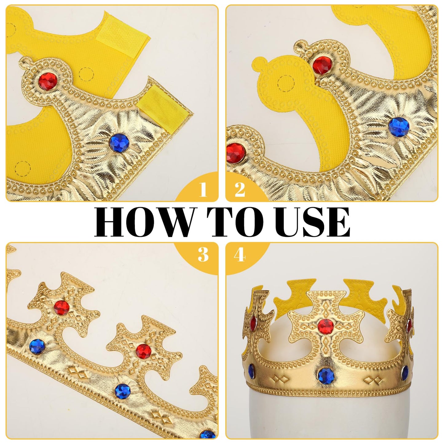 Xthrotsenk 6 Pcs Birthday King Crowns Foam Crowns Prince Princess Gold Crown King Queen Crown Hat Cap with Gems for Birthday Party Supplies Halloween Crown