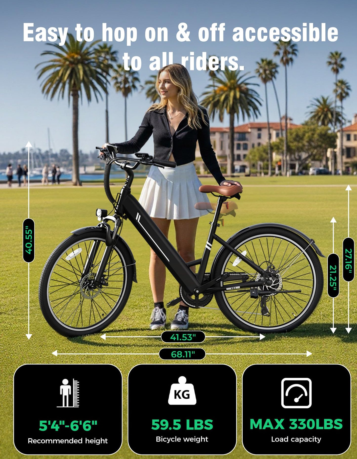 YOLOWAY Electric Bike for Adults, 26" Up to 1000W Peak Motor E-Bike, 25 Mph 40+ Mile Range Brushless City E-Bike, with 360Wh Removable Battery, 7 Speeds & Front Suspension for Commuting, Outdoor