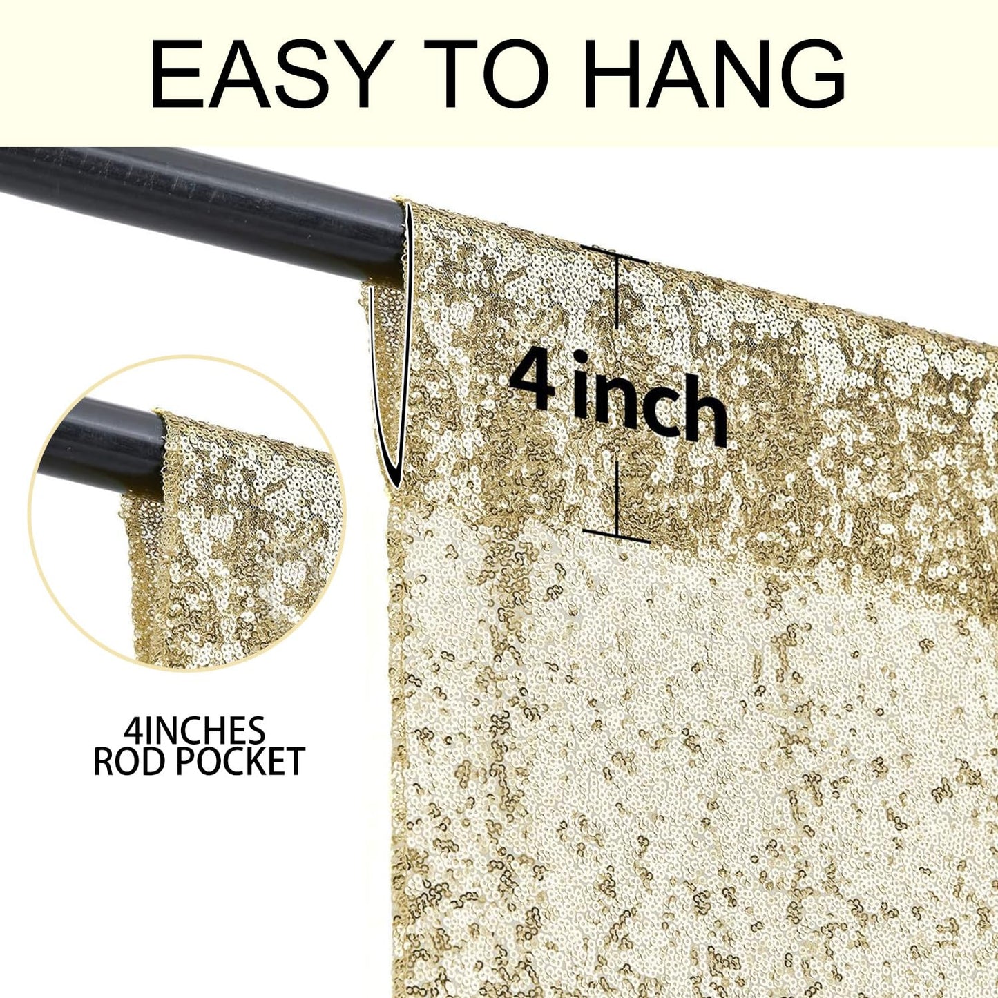 2×8FT-2PCS Champagne Gold Sequin Backdrop Curtains Panels, Photography Backdrop Glitter Curtains Fabric Background for Christmas Wedding Party Decor