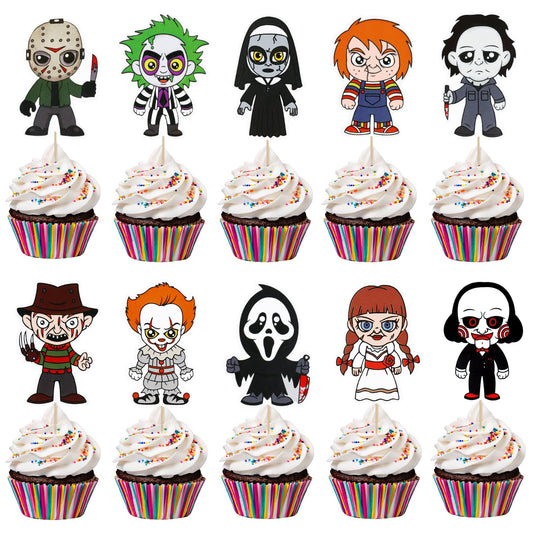 40Pcs Horror Movie Cupcake Toppers Halloween Horror Birthday Cupcake Toppers Have A Killer Birthday Cupcakes Toppers for Halloween Horrors Movie birthday Cake Decorations
