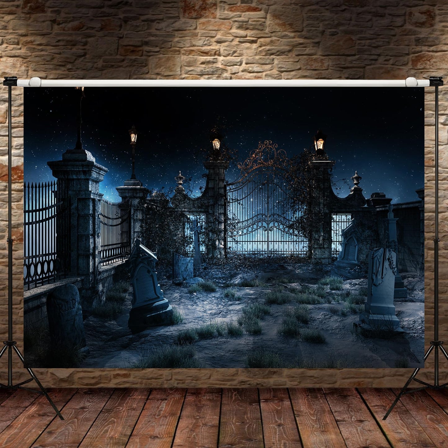 7 x 5 FT Halloween Graveyard Backdrop - Large Eerie Night Scene, Creepy Cemetery Gravestones Design Wall Hanging Background, Spooky Photography Photo Booth Props for Indoor Outdoor Party Decorations