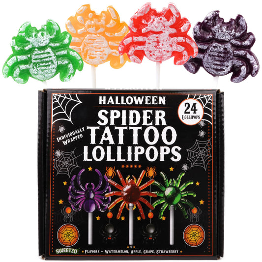 2025 Halloween Candy Party Favors, Individually Wrapped Spider Tattoo Lollipops, Trick or Treat Candies, 24 Count