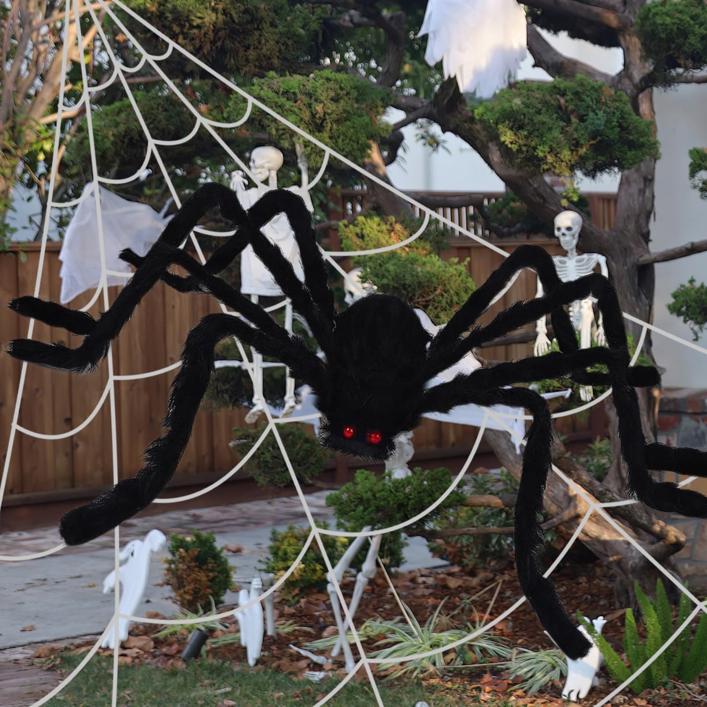 16.5Ft Giant Spider Web + 5Ft Hairy Spider & Stretch Cobwebs - CJYGEGE Halloween Decorations Scary Fake Spider with Triangular Huge Spider Web Large Props for Outdoor Indoor Haunted House Porch Yard