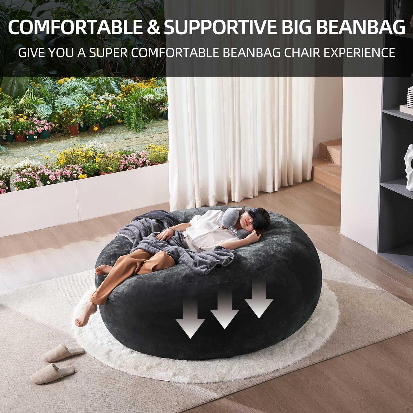 6FT Big Bean Bag Chairs for Adults Foam Chairs for Adults Bean Bag with Filler Included Soft and Comfortable Ultra Soybean Bags, Living Room Furniture, Bedroom Gaming and Gaming Chairs (Dark Gray)