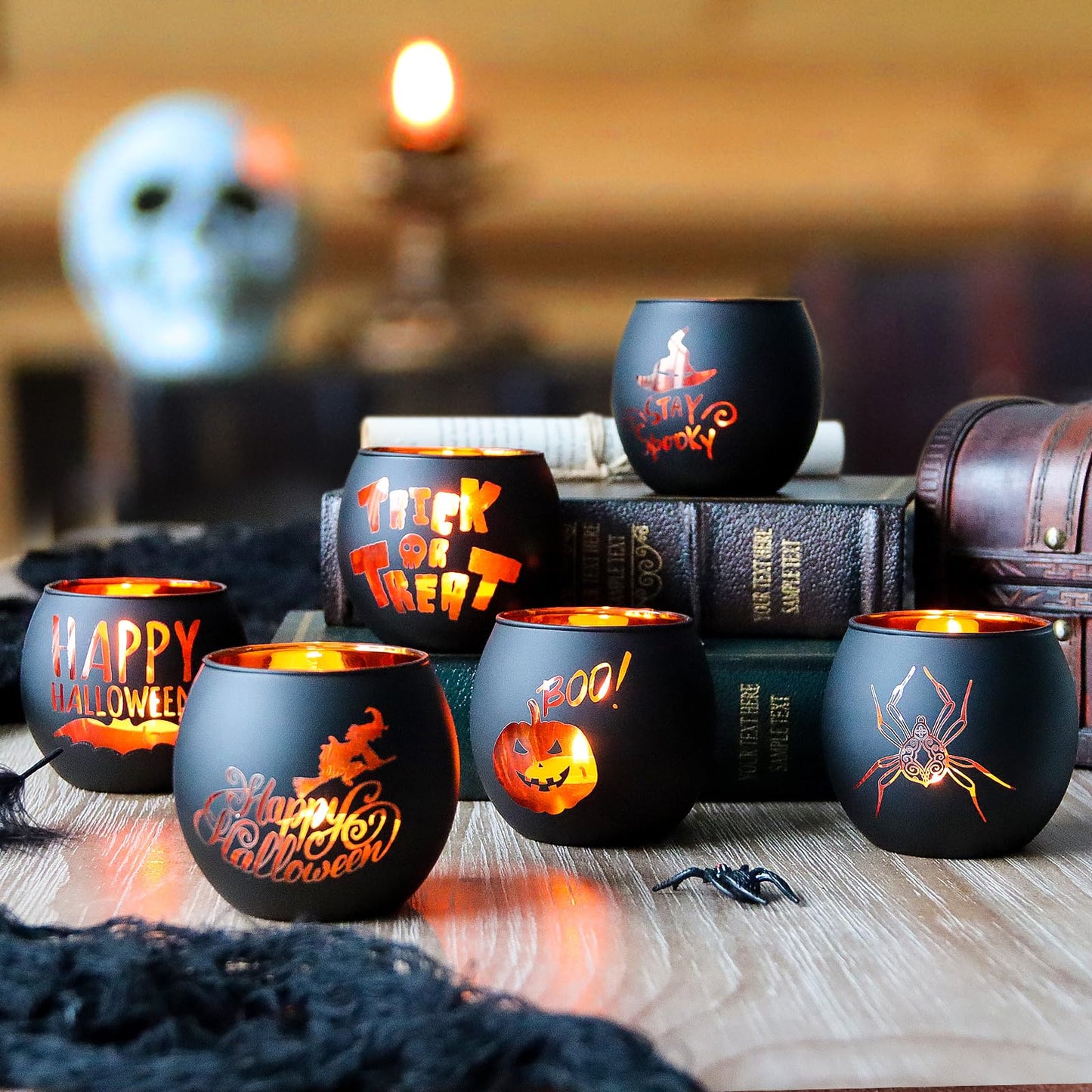 WDHODEC Halloween Candle Holders 6 Pieces Black Glass Votive Candle Holder for Halloween Wedding, Party, Table Centerpiece Décor Halloween Decorations Indoor and Outdoor