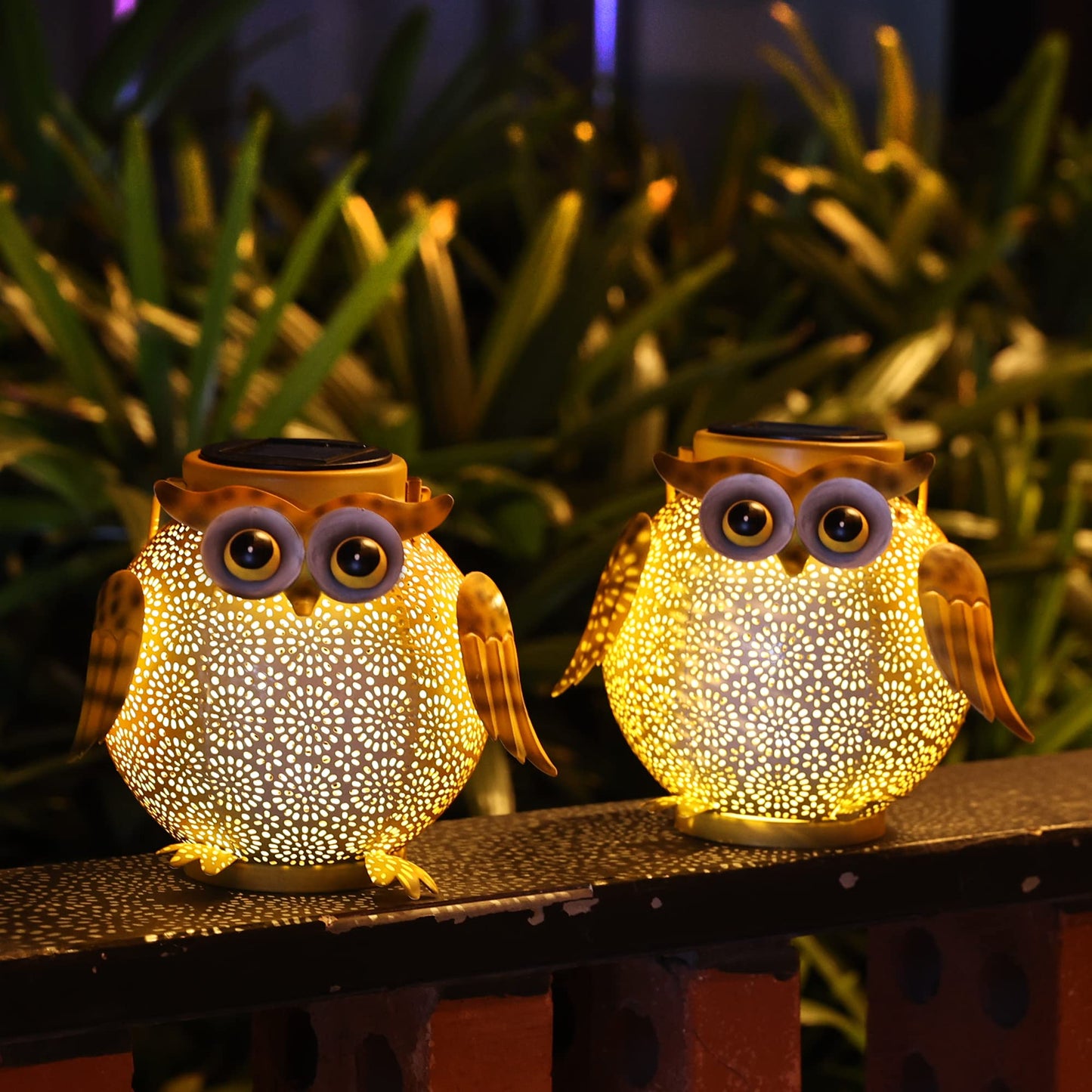 2 Pack Hanging Solar Lanterns - Garden Light Waterproof Metal Decorative Solar Lantern Lights Outdoor for Patio Yard Table Pathway with Owl Pattern