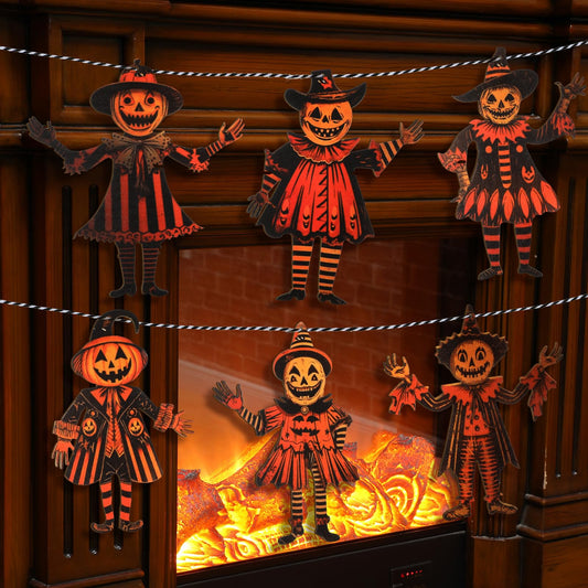 Wonderjune 6.56 ft Halloween Decorations Halloween Vintage Garland 7.87 Inch Tall Wooden Hanging Decorations Banner Photo Booth Backdrop for Party Wall Decor(Spooky Pumpkin)