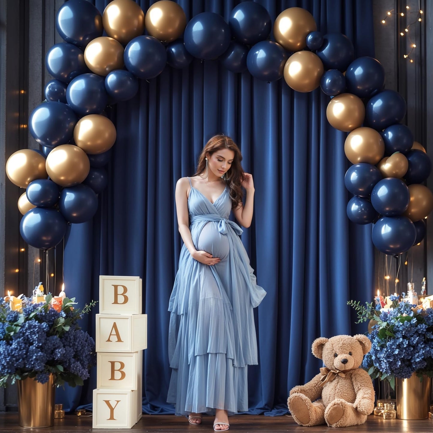 16 x 10ft Navy Blue Backdrop Curtains for Graduations Celebration Polyester Photo Backdrop Curtains No-Wrinkle Long Curtains for Parties Decorations Retirement Birthday Wedding Photoshoot, 4 Panels