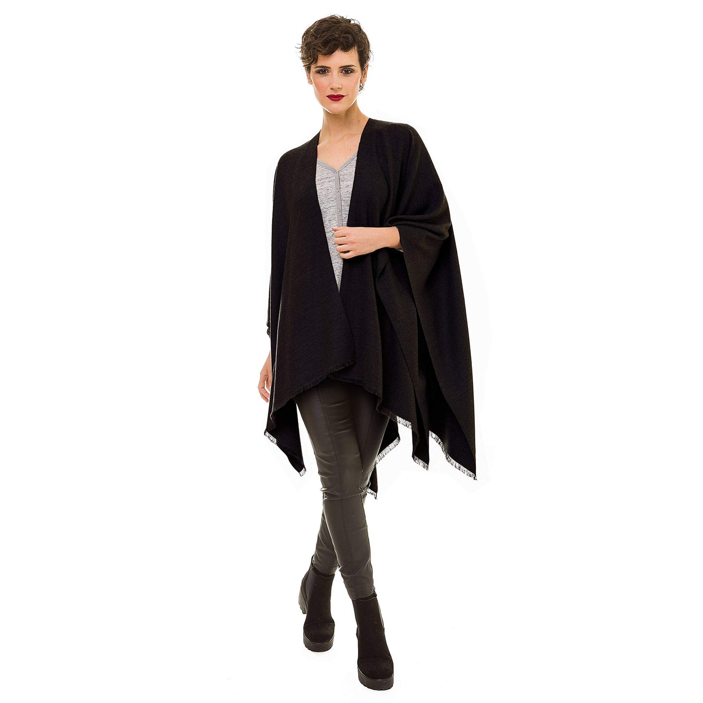 Women's Shawl Wrap Poncho Ruana Cape Cardigan Sweater Open Front for Travel Flight Cruises (PC03-11)