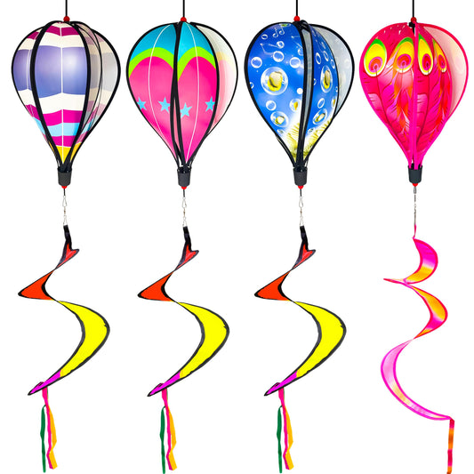 4 PCS Hot Air Balloon Wind Spinners Colorful Wind Spinner Fish Bubble Wind Sculptures Peacock Garden Spinner Wind Socks Rotating Wind Twister Spiral Spinner Hanging for Yard Garden Outdoor Decor